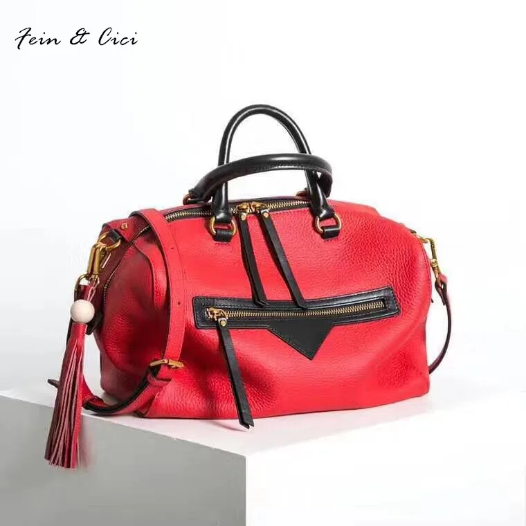 100% натуральная телячья кожа Сумка Женщины большими кистями сумки на ремне цвета: