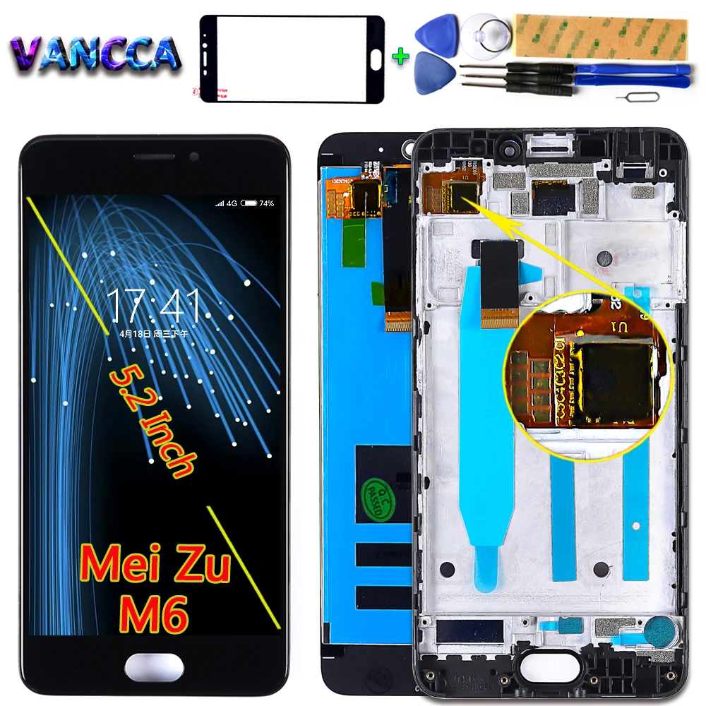 Vancca 5,2 дюймов ЖК-дисплей для Meizu M6 сенсорный экран для Meilan 6 дигитайзер сборка рамка с бесплатным закаленным Galss инструменты