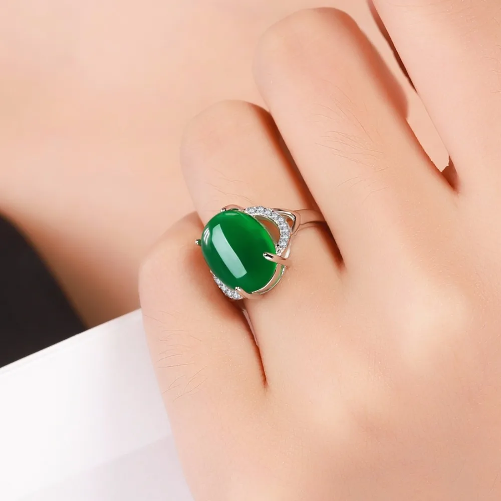 Женское Открытое кольцо YINHED элегантное обручальное из серебра 100% пробы зеленого