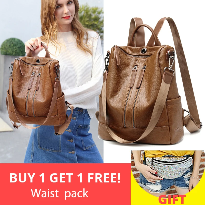 2019 женский кожаный рюкзак женские сумки через плечо модная школьная сумка для