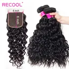 Recool, волнистые пучки с закрытием, Remy, человеческие волосы, пучки с 6х6, кружевное закрытие, бразильские волосы, плетение, 3 пучка с закрытием