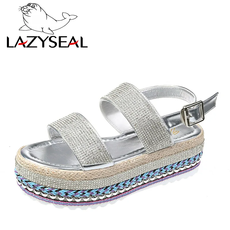 LazySeal/Босоножки на платформе; женская летняя пляжная обувь на плоской подошве с пряжкой; коллекция года; модная женская обувь; Buty Damskie - Цвет: Silver