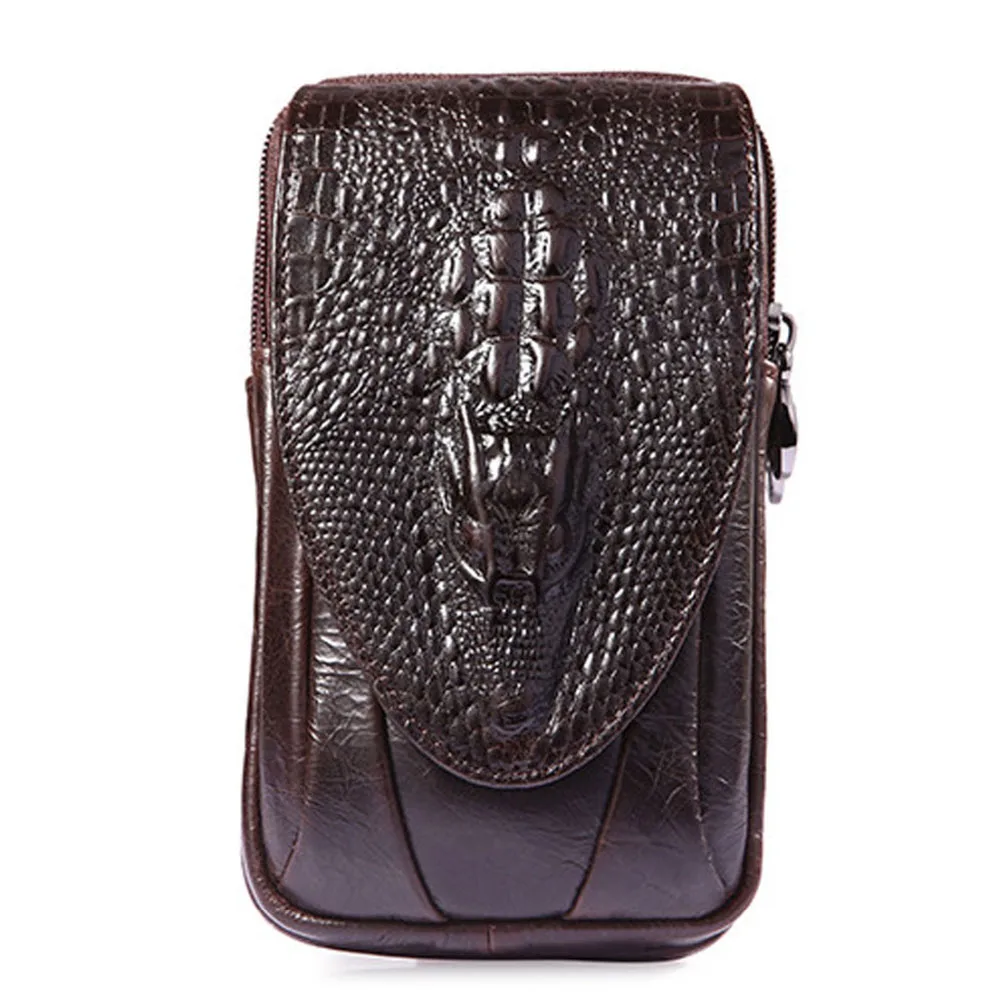 Сумка поясная мужская из натуральной кожи под крокодиловую кожу мобильный