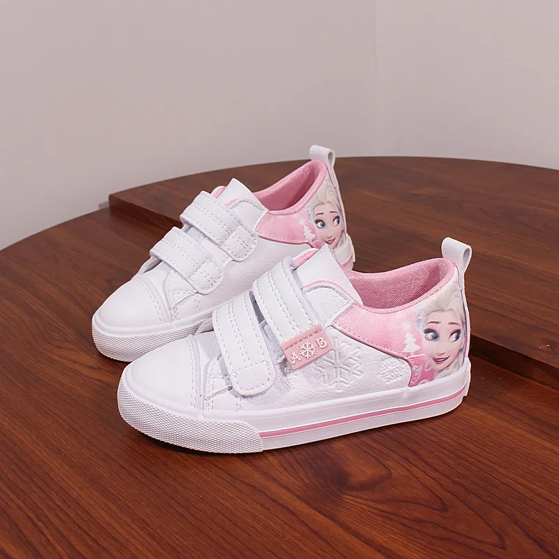 white with pink Новая принцесса обувь для девочек для детей модная Эльза Анна детская обувь Снежная королева повседневная детская обувь кроссовки для девочек белая плоская подошва - Цвет: white with pink