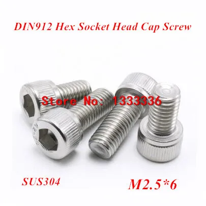 

500pcs M2.5*6 Hex socket head cap screw, DIN912 304 stainless steel Hexagon Allen cylinder bolt, cup screws