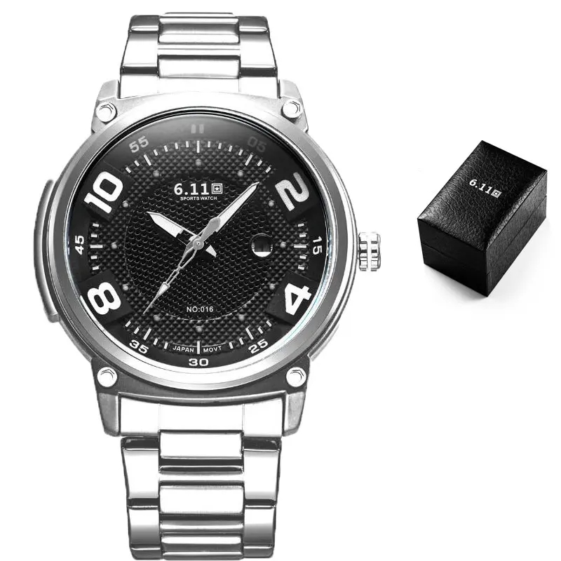 SILVER BADN BLACK 6,11 мужские модные часы со стальным синим стеклом на солнечных батареях, армейские военные уличные кварцевые часы, мужские спортивные часы - Цвет: SILVER BADN BLACK