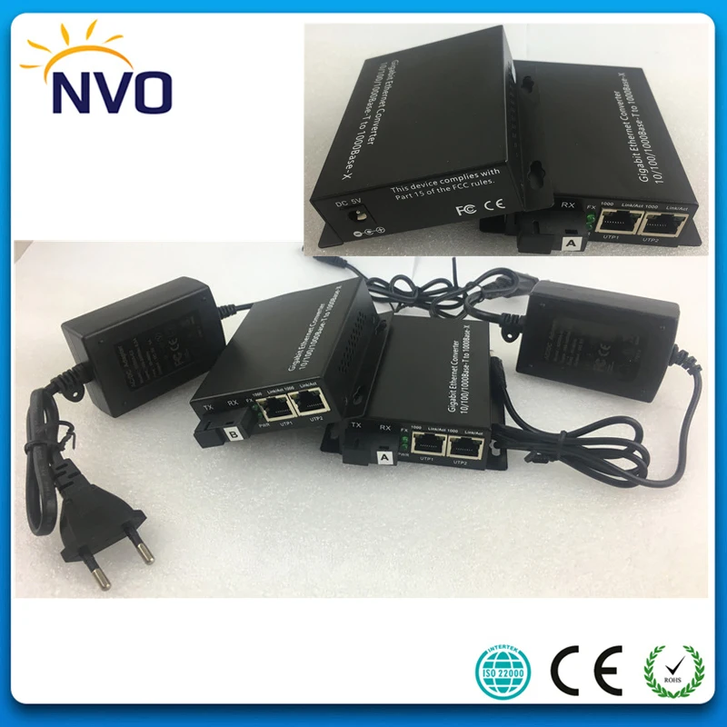 Гигабитный одиночный волоконный SC SM в 2 порта RJ45 20 км медиаконвертер евро зарядка