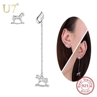 u7 925 sterling silver fashion asymmetry 3d wings horse pattern dangle drop earrings women jewelry brincos free gift box sc140