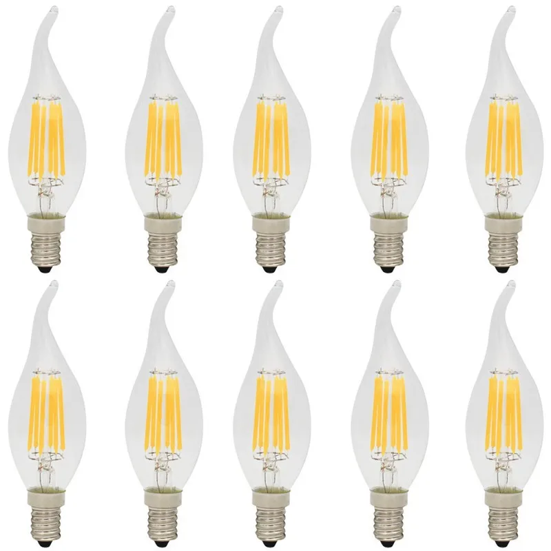 10 шт. Светодиодная лампа накаливания с регулируемой яркостью C35 6 Вт e14 Edison