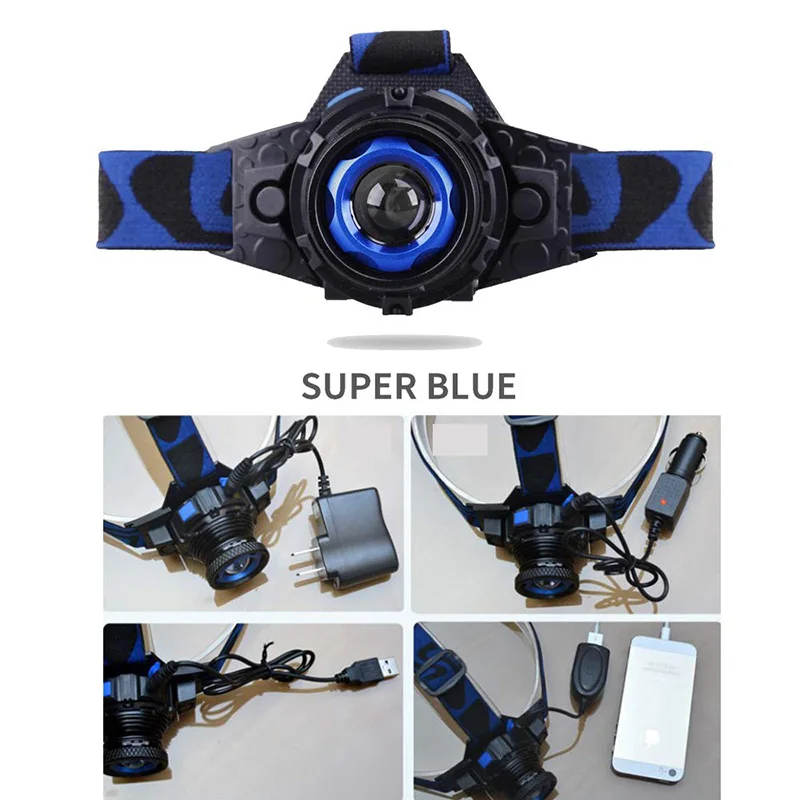 Купить Водонепроницаемый светодиодный налобный фонарь, 8000 лм, встроенный аккумулятор, перезаряжаемый налобный фонарь, вращающийся зум Q5, 3 режима, ...
