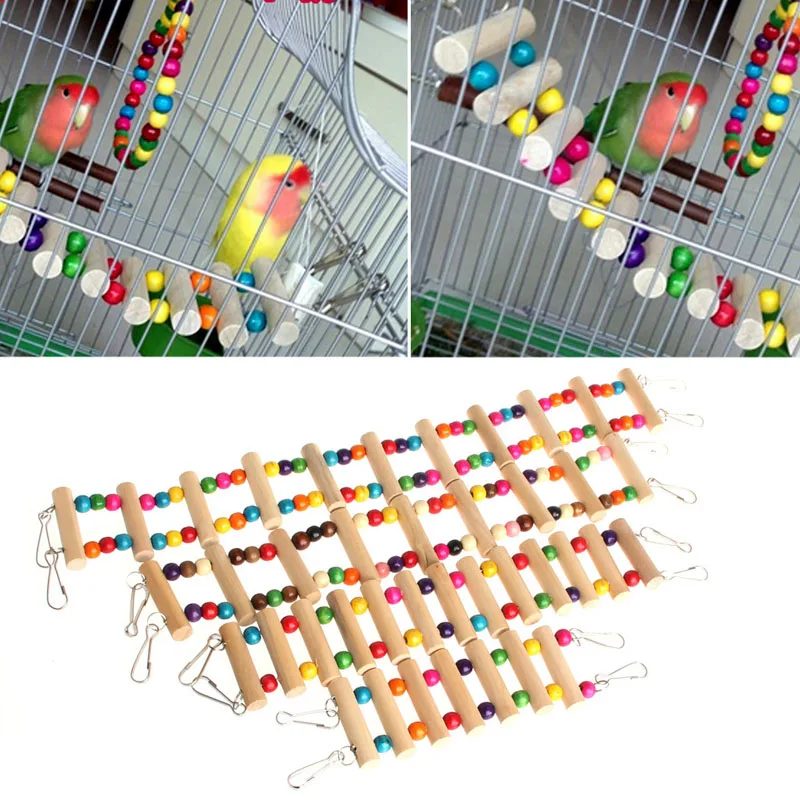 

New Birds Swing Wooden Bridge Ladder Climb Cockatiel Parakeet Budgie Parrot Pet Toy On Sale