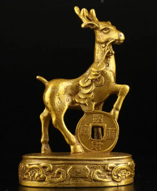 

Ancient Chinese exquisite hand-cast brass auspicious deer statue