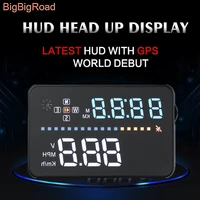 bigbigroad car hud head up display obd ii 2 gps digital speed windscreen projector satellite time speedomete driving distance
