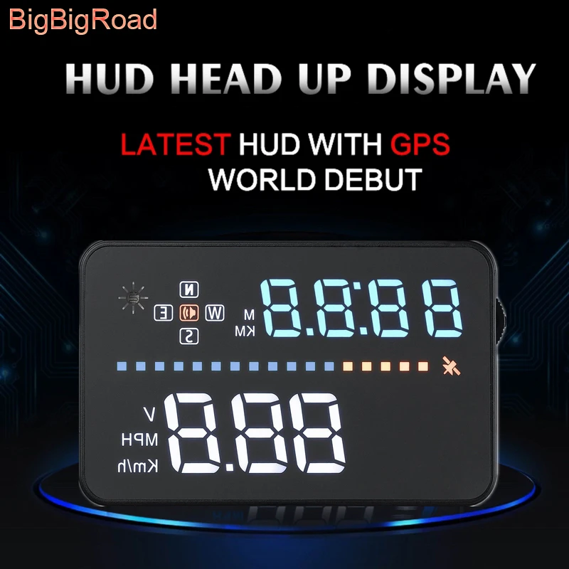 BigBigRoad Car HUD Head Up Display OBD II 2 + GPS Digital Speed Windscreen Projector Satellite Time Speedomete Driving Distance |