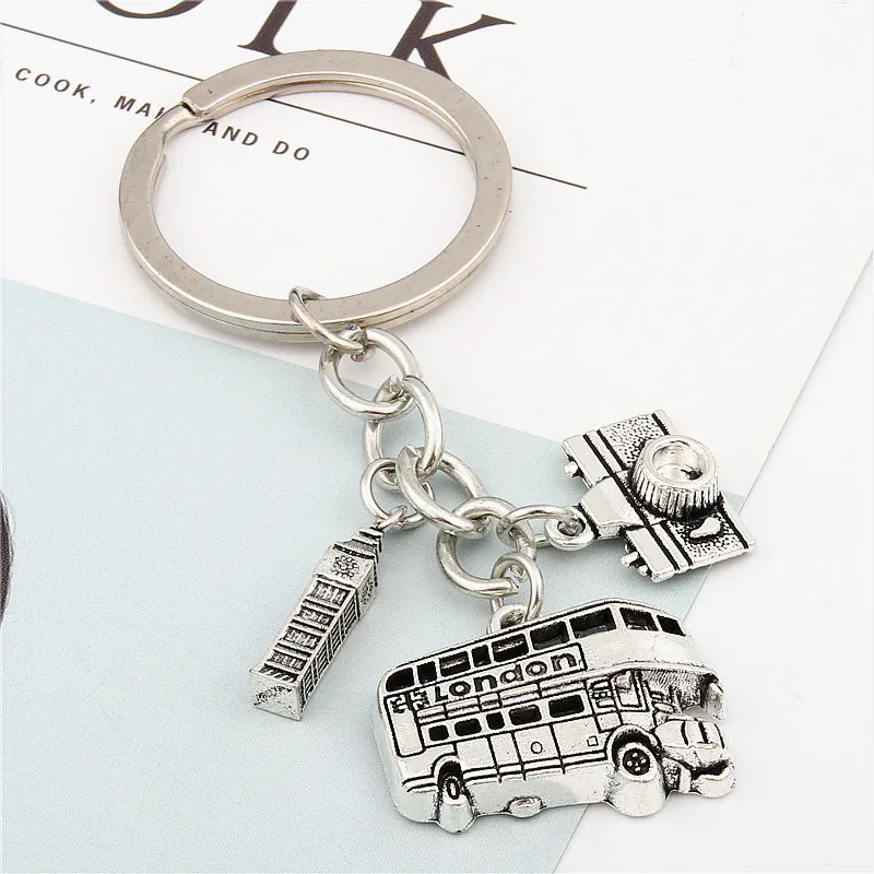 

1pc London Keychain Big Ben Key Ring London Bus Charms With Camera England Gift For Traveler E1635