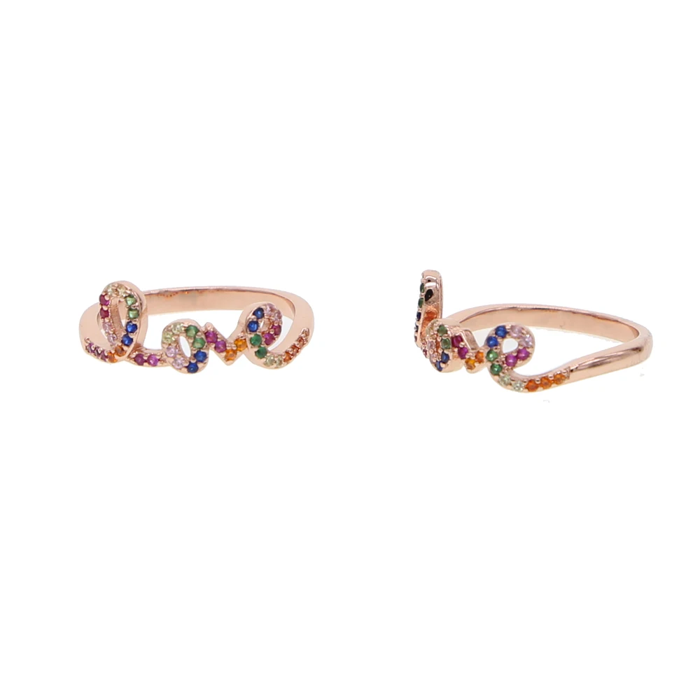 rose gold fashion jewelry classic love letter ring for valentines gift paved rainbow colorful cz rings | Украшения и аксессуары