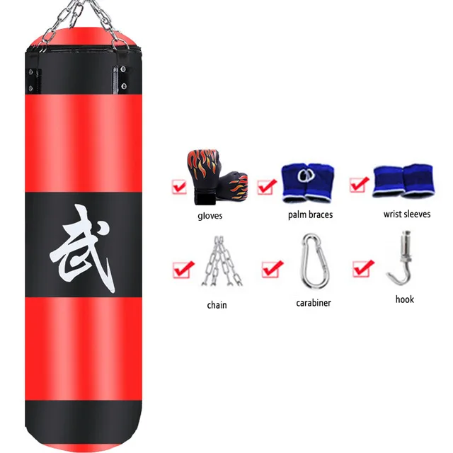 

60/80/100/120cm Sandbag Thick Canvas Punching Bag Muay Thai Training Empty Boxing Bags with Gloves Wraps Palm Sleeves Hook,HB079