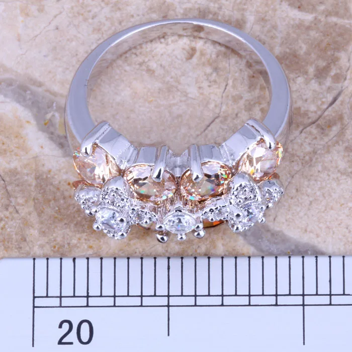 Поглощающее шампанское Морганит Белый CZ посеребренное женское Ювелирное кольцо