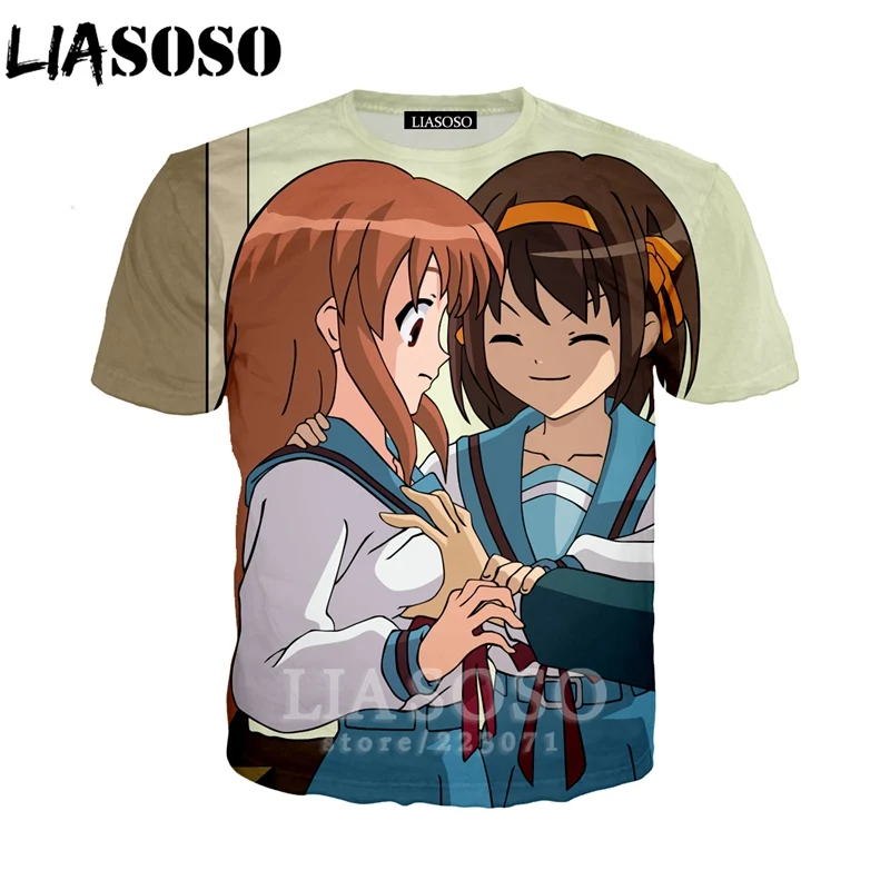 LIASOSO Summer New Men Women Short Sleeve Sweatshirt 3D Print Anime The Melancholy of Haruhi Suzumiya T Shirt Top Pullover A195 | Мужская