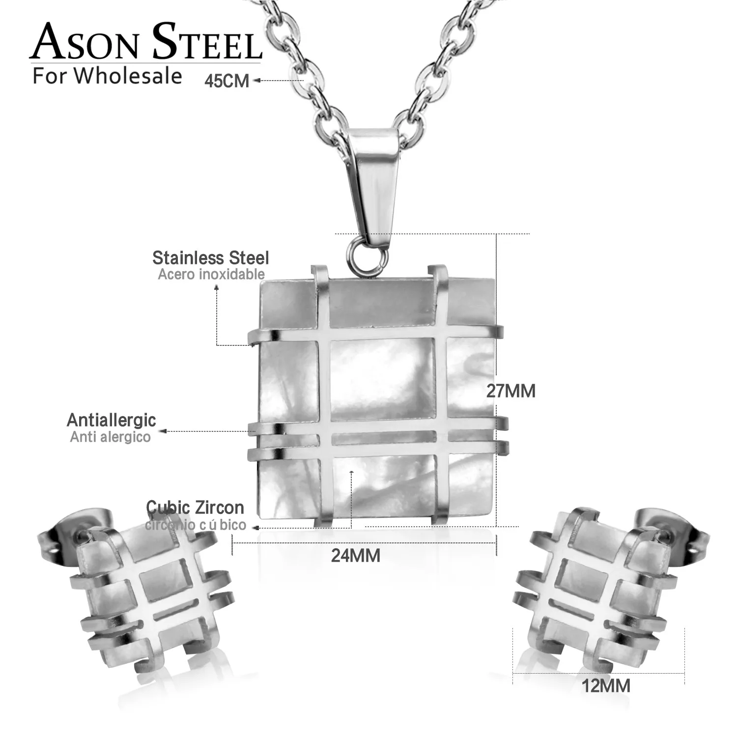 ASONSTEEL квадратная Подвеска из нержавеющей стали 316L золотые свадебные комплекты ювелирных изделий для женщин