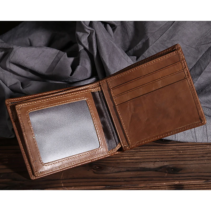 Масло воск короткий кожаный бумажник для Для мужчин сначала Слои коровьей Винтаж
