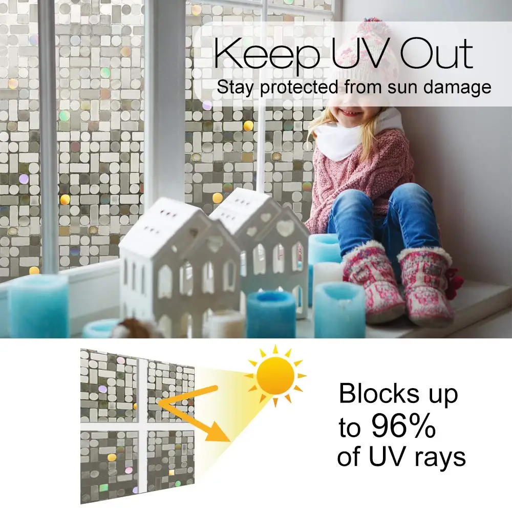 

LUCKYYJ Privacy Window Film 3D Static Decoration Self Adhesive Film for UV Blocking Heat Control Glass Window Sticker