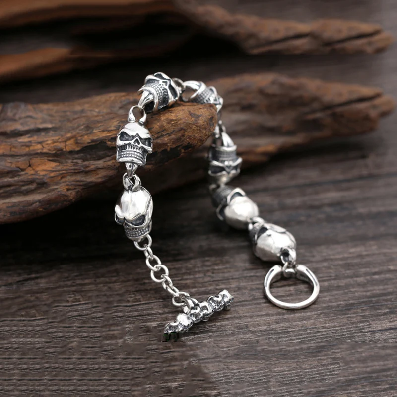 925 пробы Серебряный браслет мужские украшения Винтажные 13 мм широкий Череп Шарм