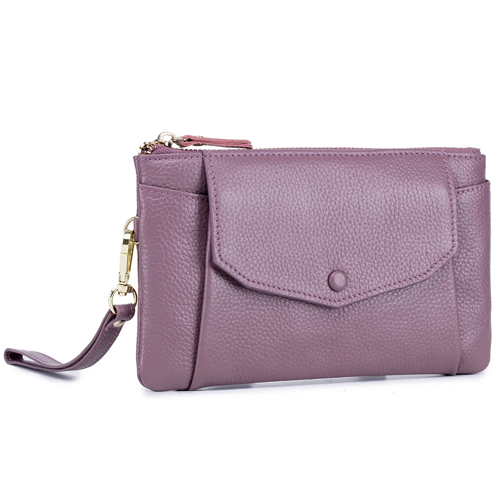 WESTCREEK, брендовый женский длинный кошелек из натуральной кожи, минималистичный женский клатч для путешествий, паспорта, кошелек с отделением для монет на молнии - Цвет: light-purple