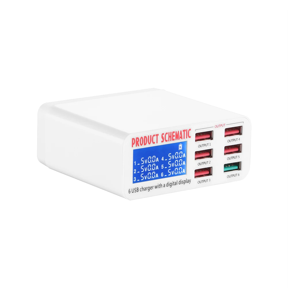 universal Powstro 3.0 Fast Charge 6 USB Charger HUB 40W 5V 6A Smart LED Display Mobile Phone Charge Station USB Charging Power Adapter - Тип штекера: universal