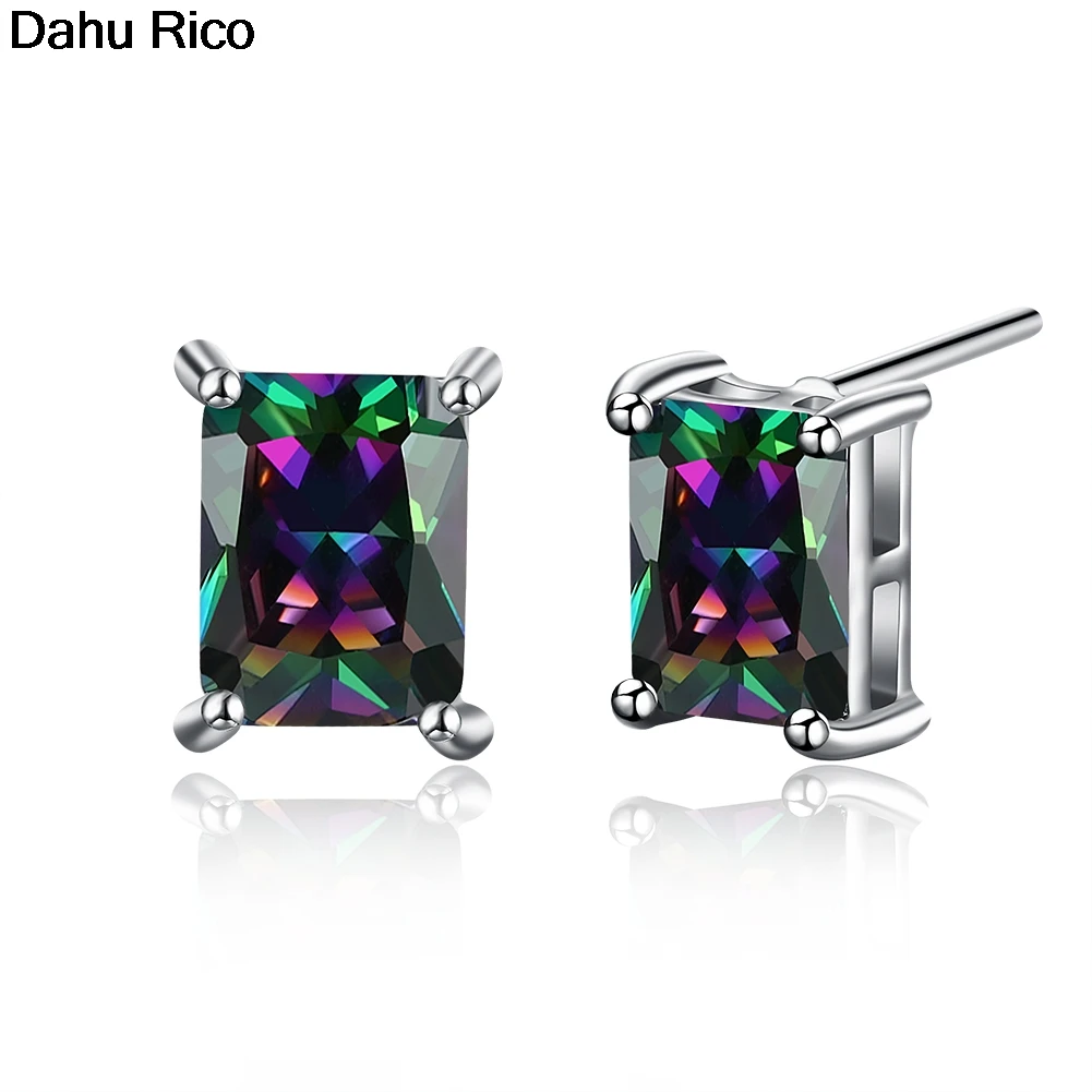 square oorknopjes boucle d'oreille women for cubic zirconia stone multi colors silver color i love you Dahu Rico studs earrings |