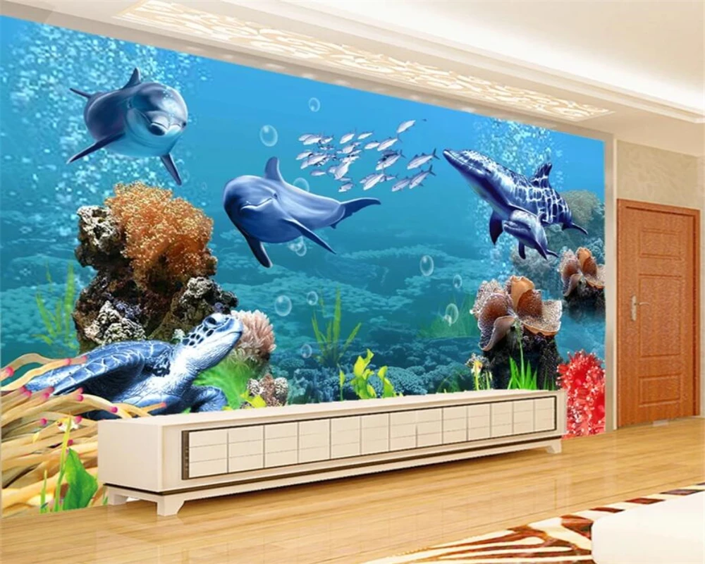 

beibehang Custom wallpaper 3D solid wall painting underwater world dolphin TV background wallpaper decorative painting wall