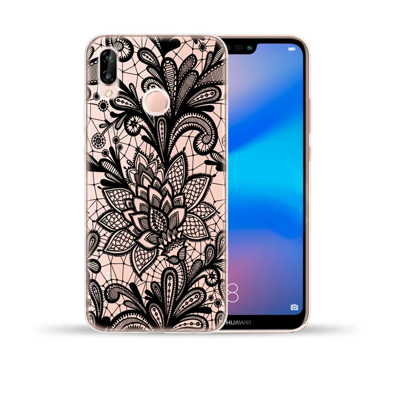 Пикантные черные Цветочные Мягкие TPU чехол для huawei P8 P9 P10 P20 P30 Lite Pro Y5 II Y6 y3 Y7 Y9 2017