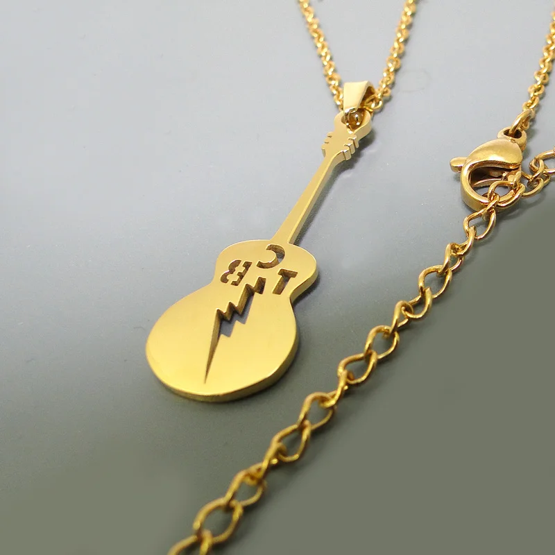 DICARLUN Elvis Stainless Steel Necklace Guitar TCB Lightning Hollow Pendant Link Chain Collar Charm Memorial Jewelry Women Men | Украшения