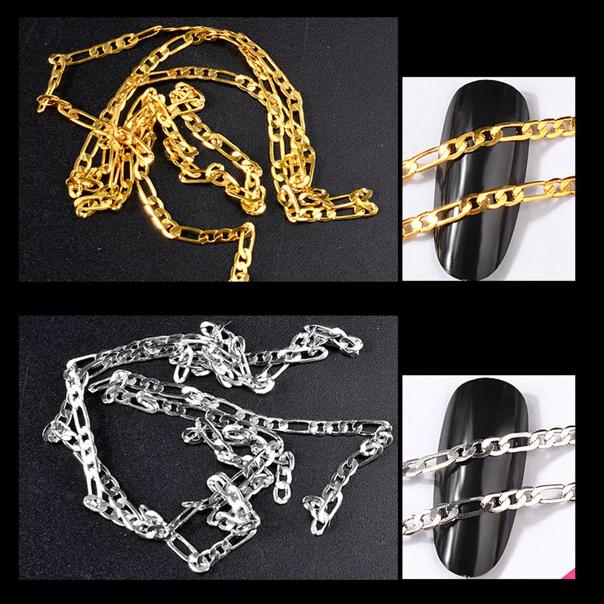 Premium Gold Silver Nail Thin Chain Flat Design for Gems Fashion Art Accessory Women Manicure Metallic Decorations Makeup | Красота и