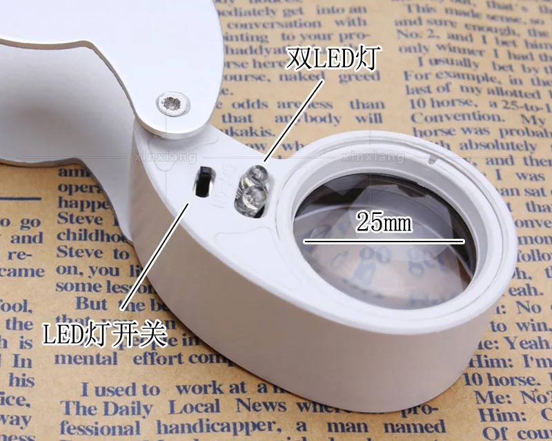 Лупа из алюминиевого сплава со светодиодной подсветкой 40 раз х25 мм|Лупы| |