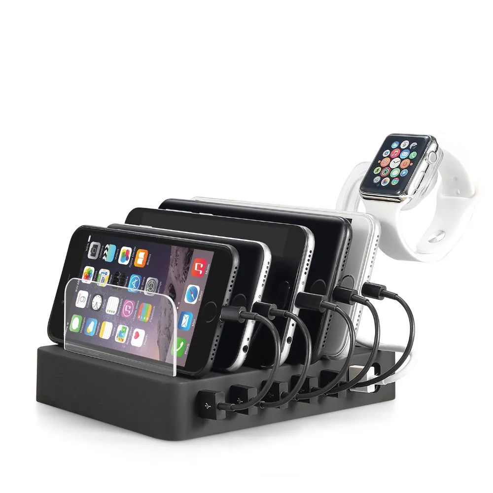 Fast Watch Charger For Iphone Samsung Qc 3.0 Quick Charge Multi Usb 6 Ports Charging Dock Station Desk Phone Holder Organizer