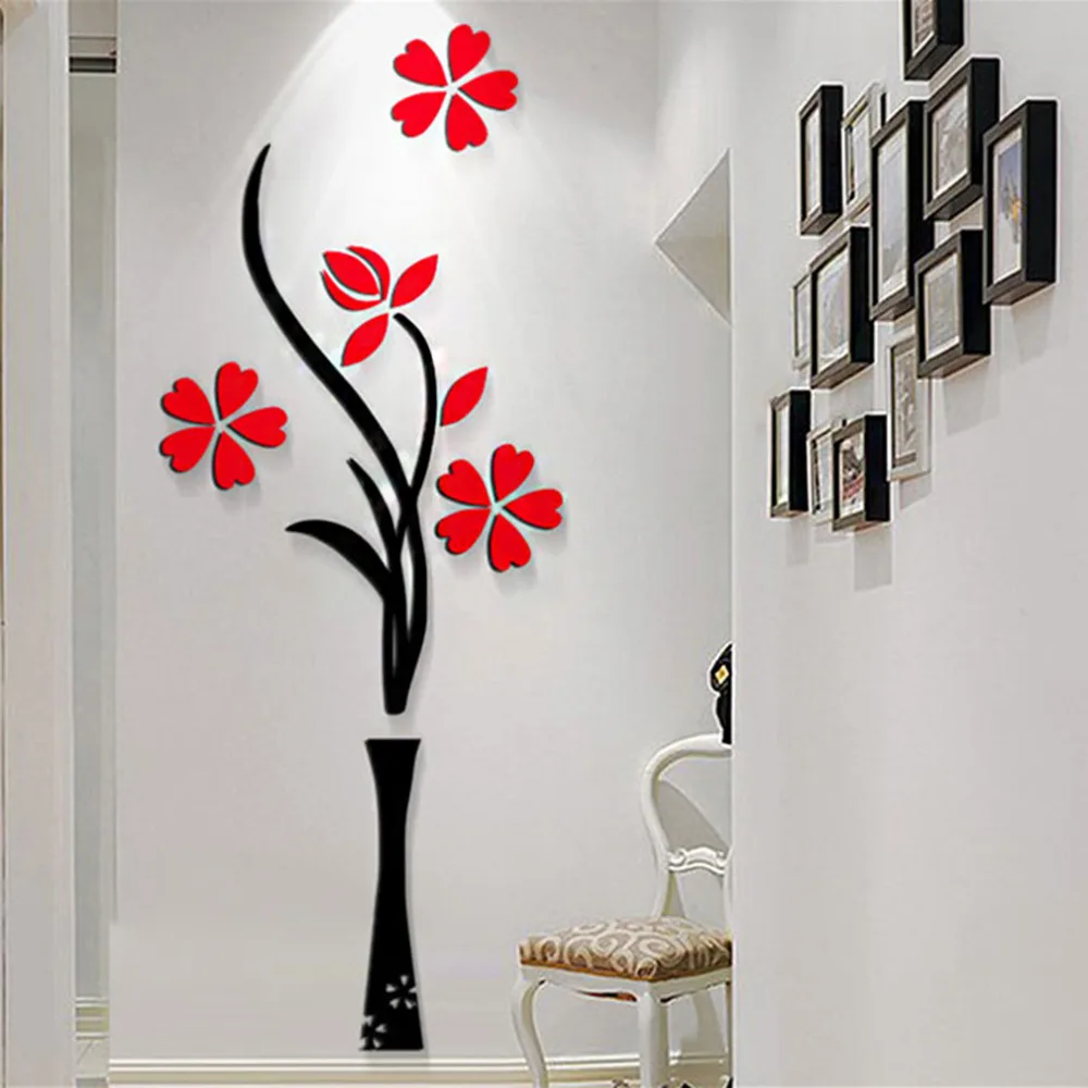 Новая ваза 3D акриловые хрустальные Трехмерные настенные наклейки ТВ Фон Стена