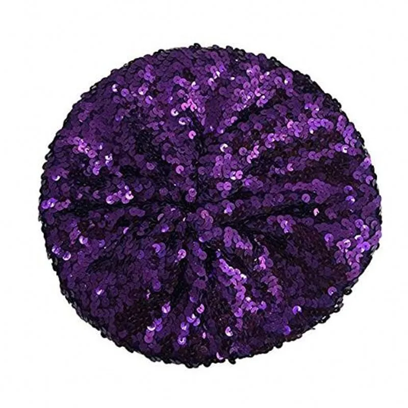 purple Для женщин стрейч металлик Сияющие Блестки берета вечерние клубная танцевальная шапочка Кепки для Танцы вечернее изящное платье - Цвет: purple