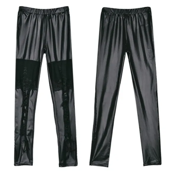 2016 Черный Панк Готический Женская Мода Поножи Сексуальная Синтетическая Кожа