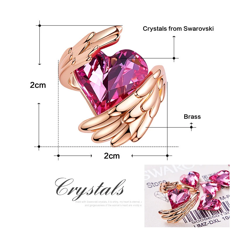 Baffin Модные женские кольца Крылья кристаллы от Swarovski розовое золото цвет палец кольца для девушек вечерние ювелирные изделия кольцо с сердцем красного цвета подарок