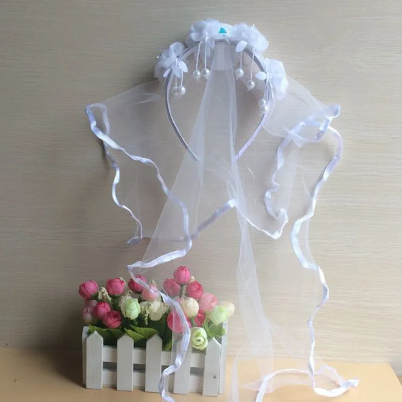 Милая Детская повязка на голову с цветочным узором Вуаль принцессы для девочек