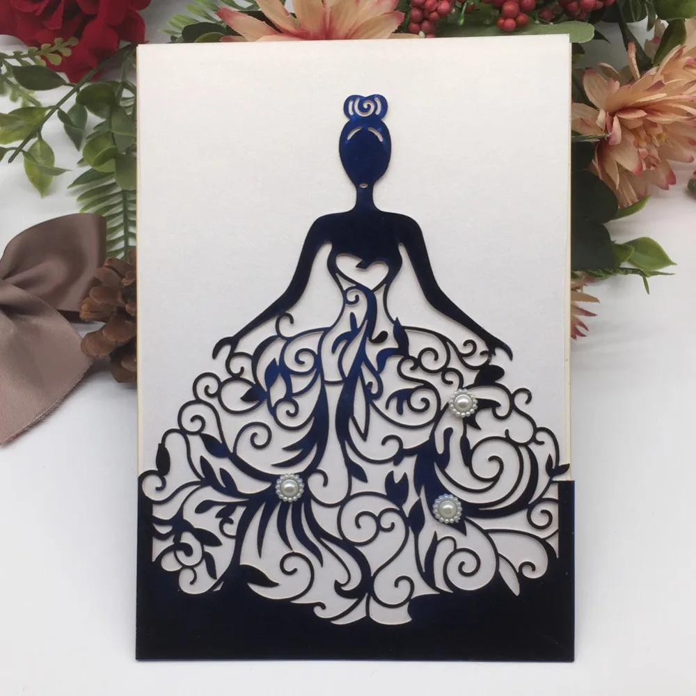 35pcs/lot Beautiful Girl Birthday Party Wedding Invitation Cards with Pearl Adult Ceremony Celebration Invitaiton Blessing Card | Дом и сад