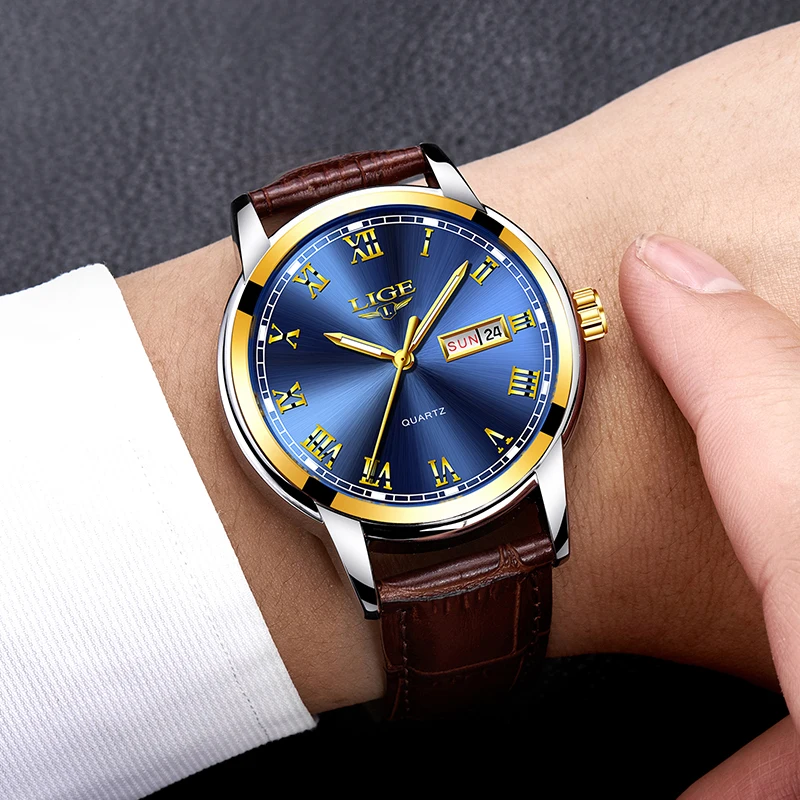 LIGE new Mens Watches Fashion Business Quartz Watch Men Leather Waterproof Clock Date Multi-Function Sport Relojes Hombre | Наручные часы