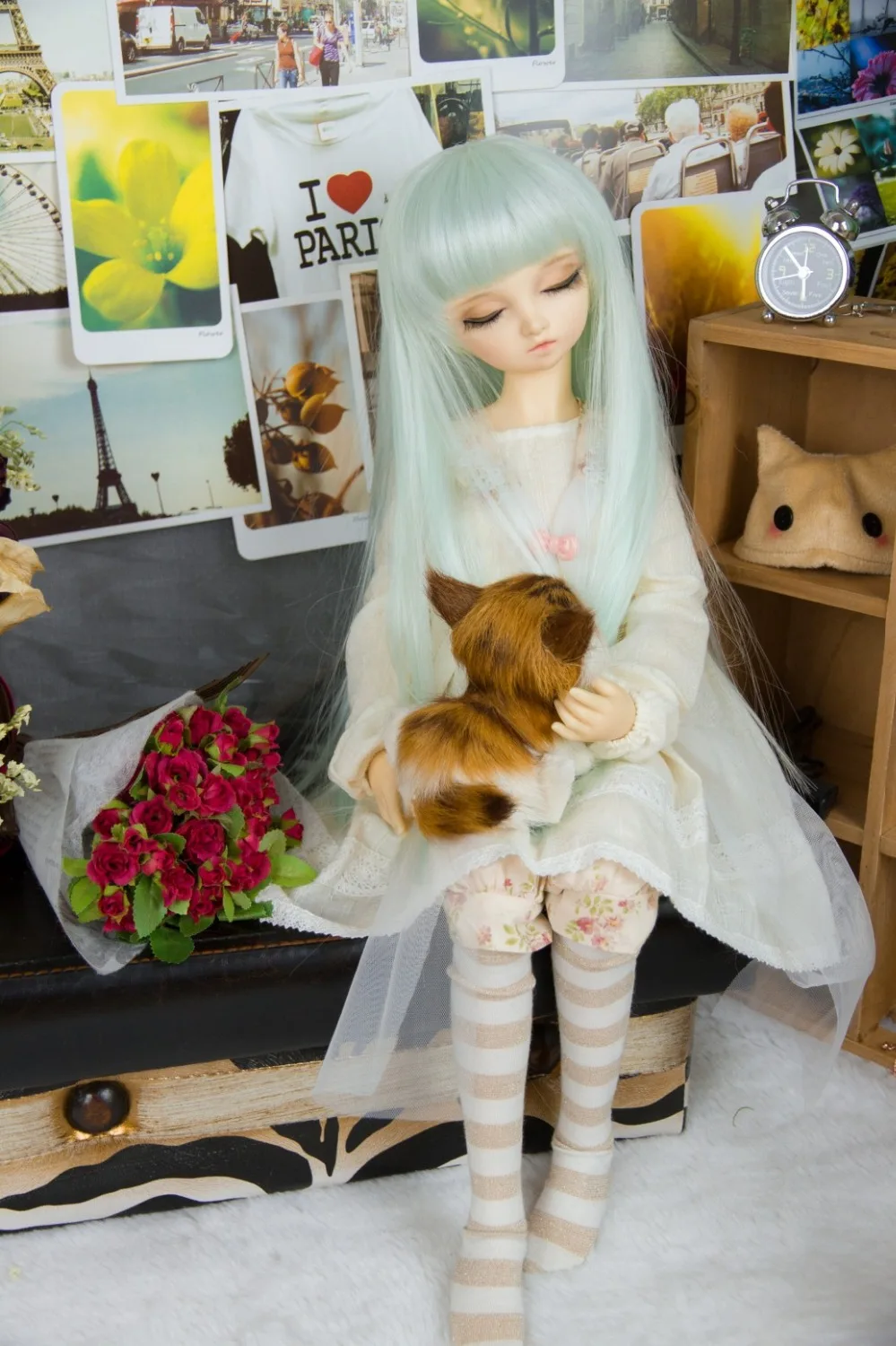 

BJD doll wigs mint color hair wigs for 1/3 BJD DD SD doll long High-temperature wire hair wigs doll accessories