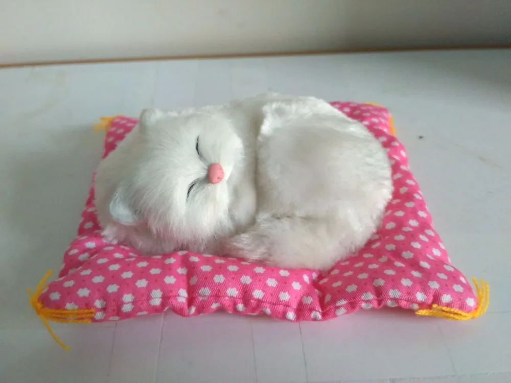 

simulationwhite sleeping cat 13x10cm model plastic&furs sounds miaow cat with mat handicraft prop home decoration gift p0180