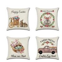 easter day cushion cover lovely rabbit smear egg truck printed linen pillow case for home sofa celebration festival pillowcase