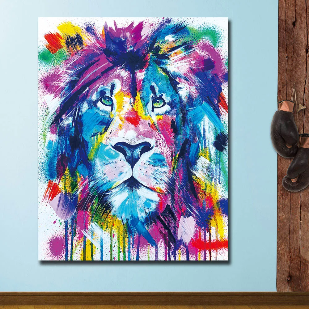Большой Размеры Wall Art Цвета фестиваль Лев рисунок на холсте для Гостиная