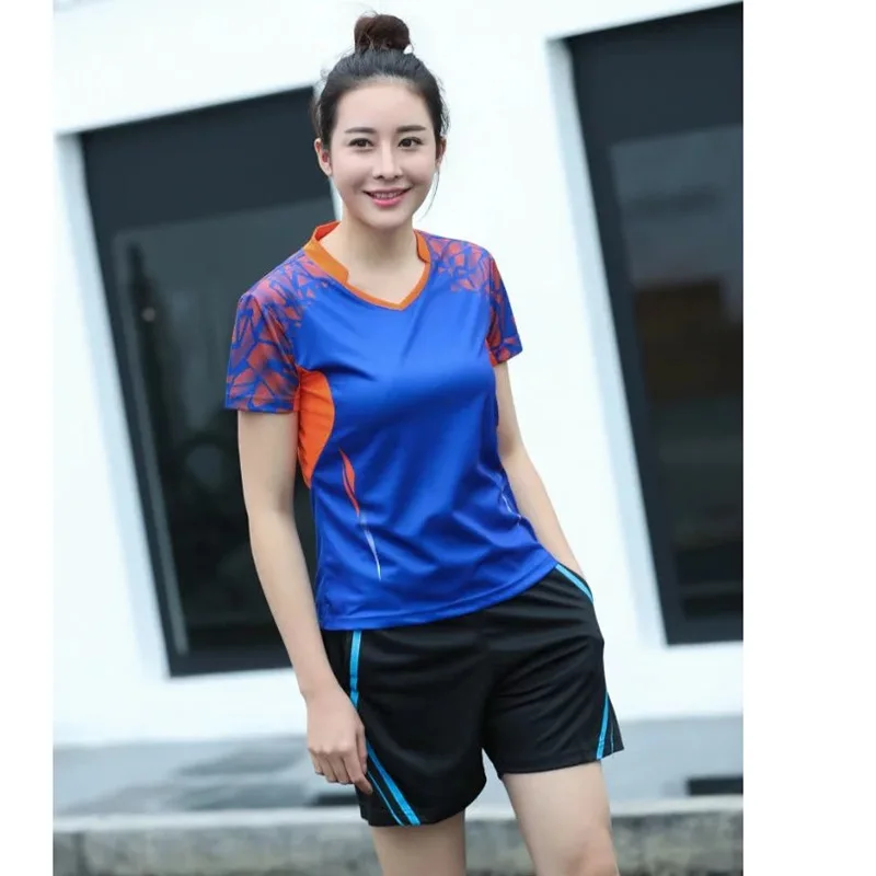women blue set Комплект одежды для настольного тенниса, рубашка для бадминтона для мужчин и женщин, теннисная одежда для бадминтона, командная форма, спортивный костюм, спортивная одежда - Цвет: women blue set