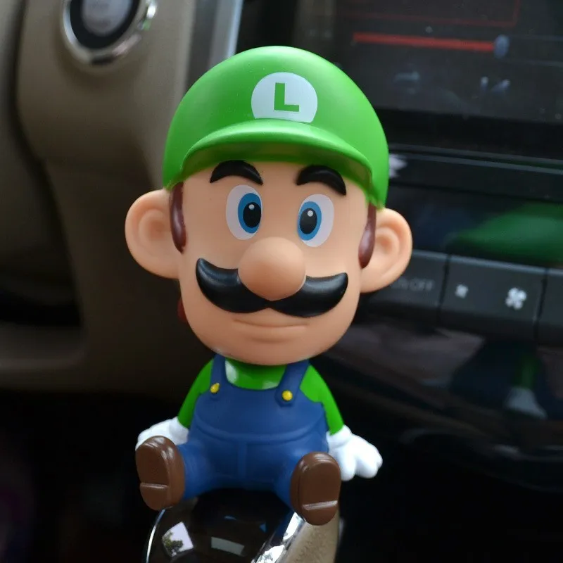 green Super Mario Bros экшн-фигурка, кукла, милый супер Марио, качающаяся голова, фигурка, модель игрушки, украшение автомобиля, детская игрушка - Цвет: green