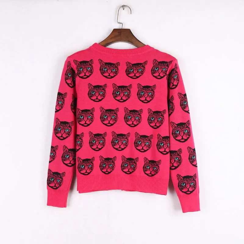 2018 fashion Winter Cat Head Pattern Vintage Oversized Sweater Jacket Jersey Luxury Wool Knit Jumper Runway Designer Cardigan |